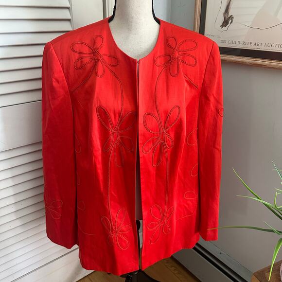 GIOVANNA Jacket Womens  20W Orange Coral Linen Embroidered Special Occasion - Picture 1 of 14